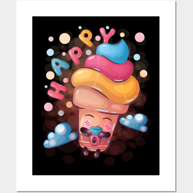 cute ice cream cartoon Wall Art by ascario88